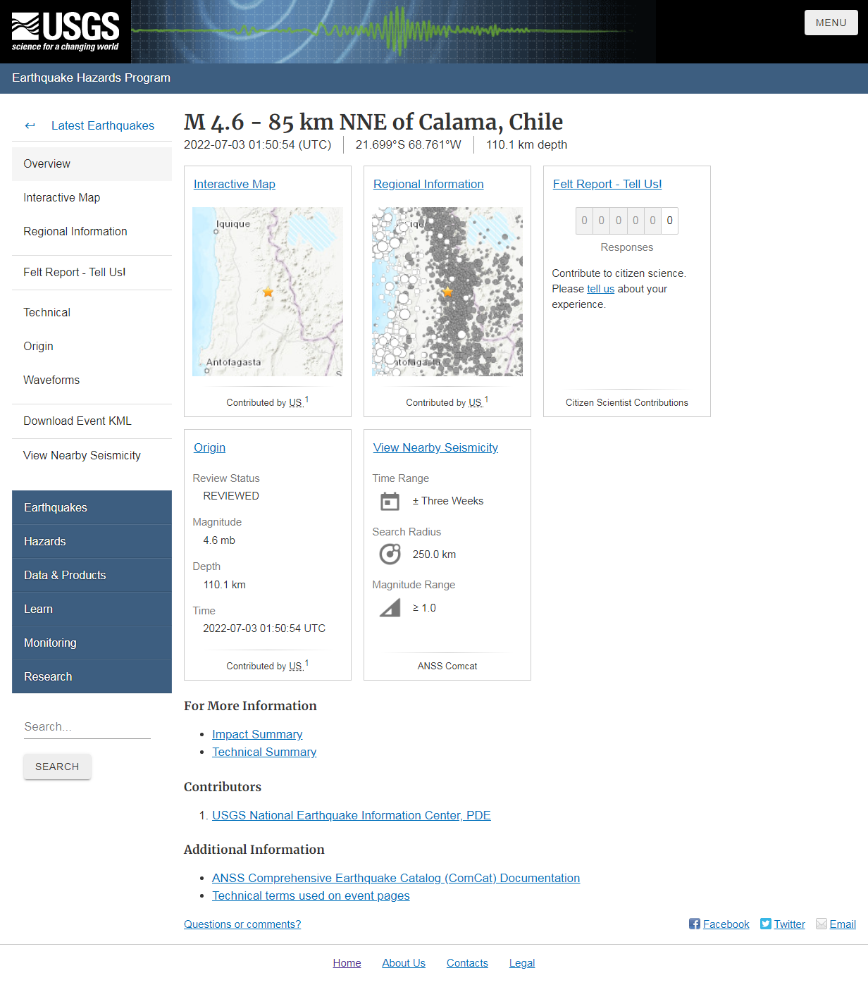 M 4.6 - 85 km NNE of Calama, Chile.png
