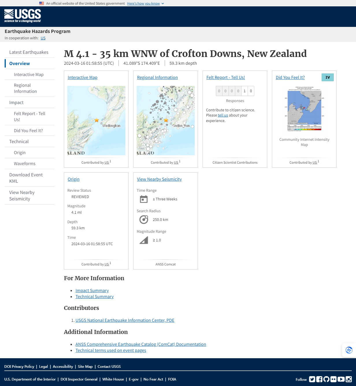 M 4.1 - 35 km WNW of Crofton Ds, New Zealand.png
