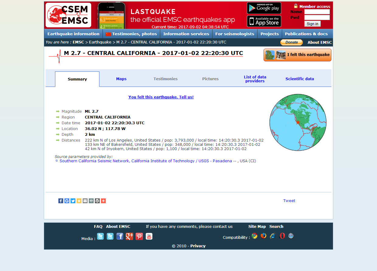 Earthquake - Magnitude 2.7 - CENTRAL CALIFORNIA.png