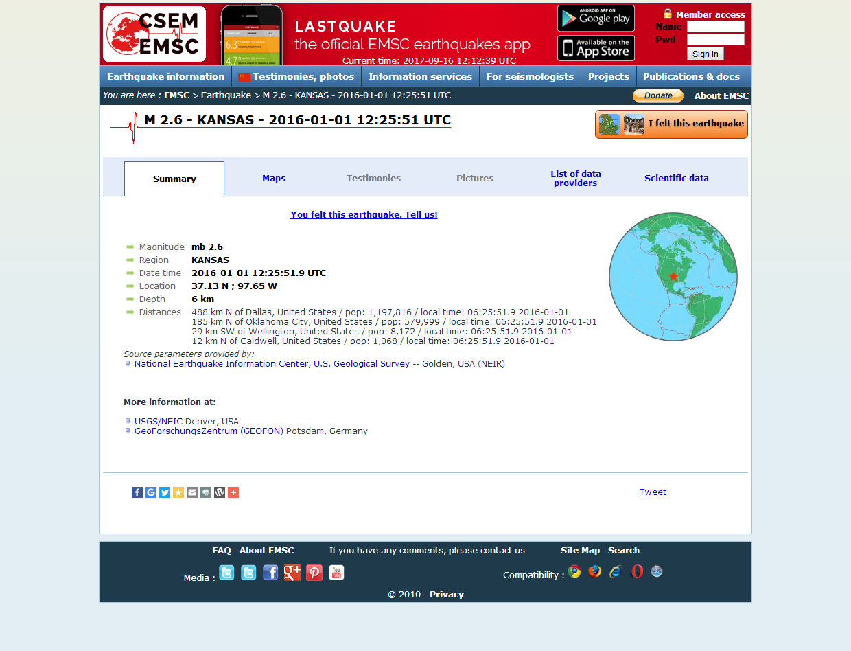 Earthquake - Magnitude 2.6 - KANSAS - 2016 January.png