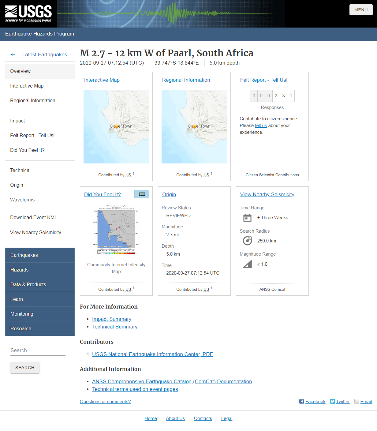 M 2.7 - 12 km W of Paarl, South Africa.png