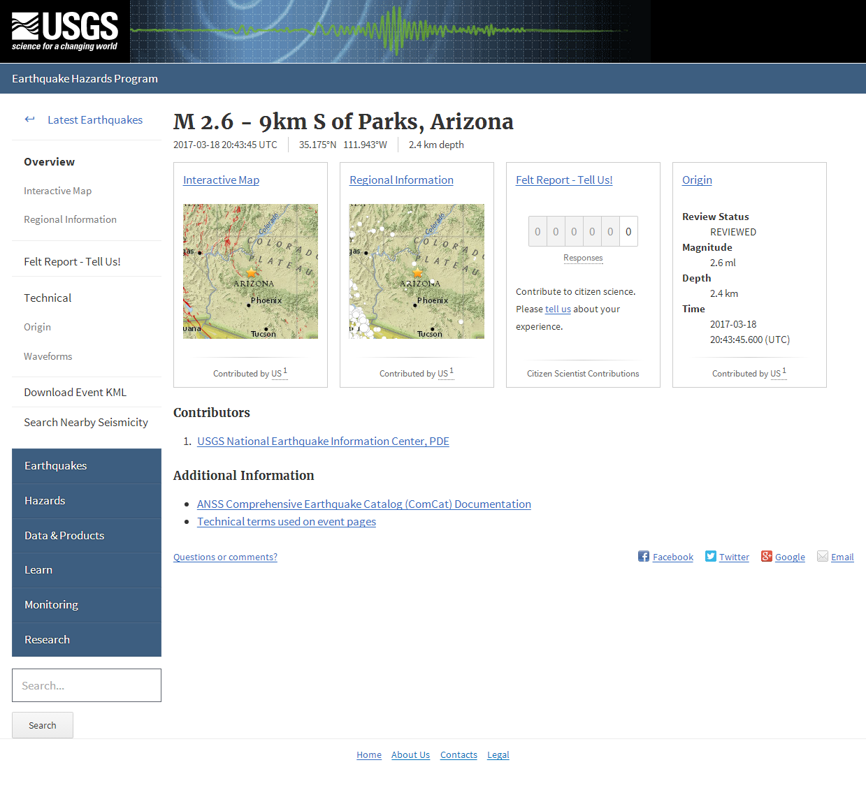 M 2.6 - 9km S of Parks, Arizona.png