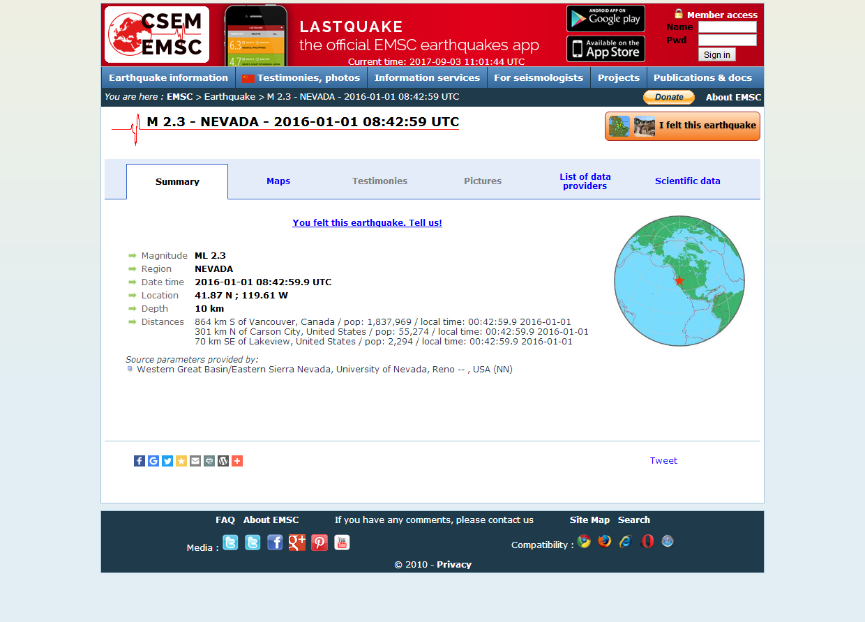 Earthquake - Magnitude 2.3 - NEVADA - 2016 January.png