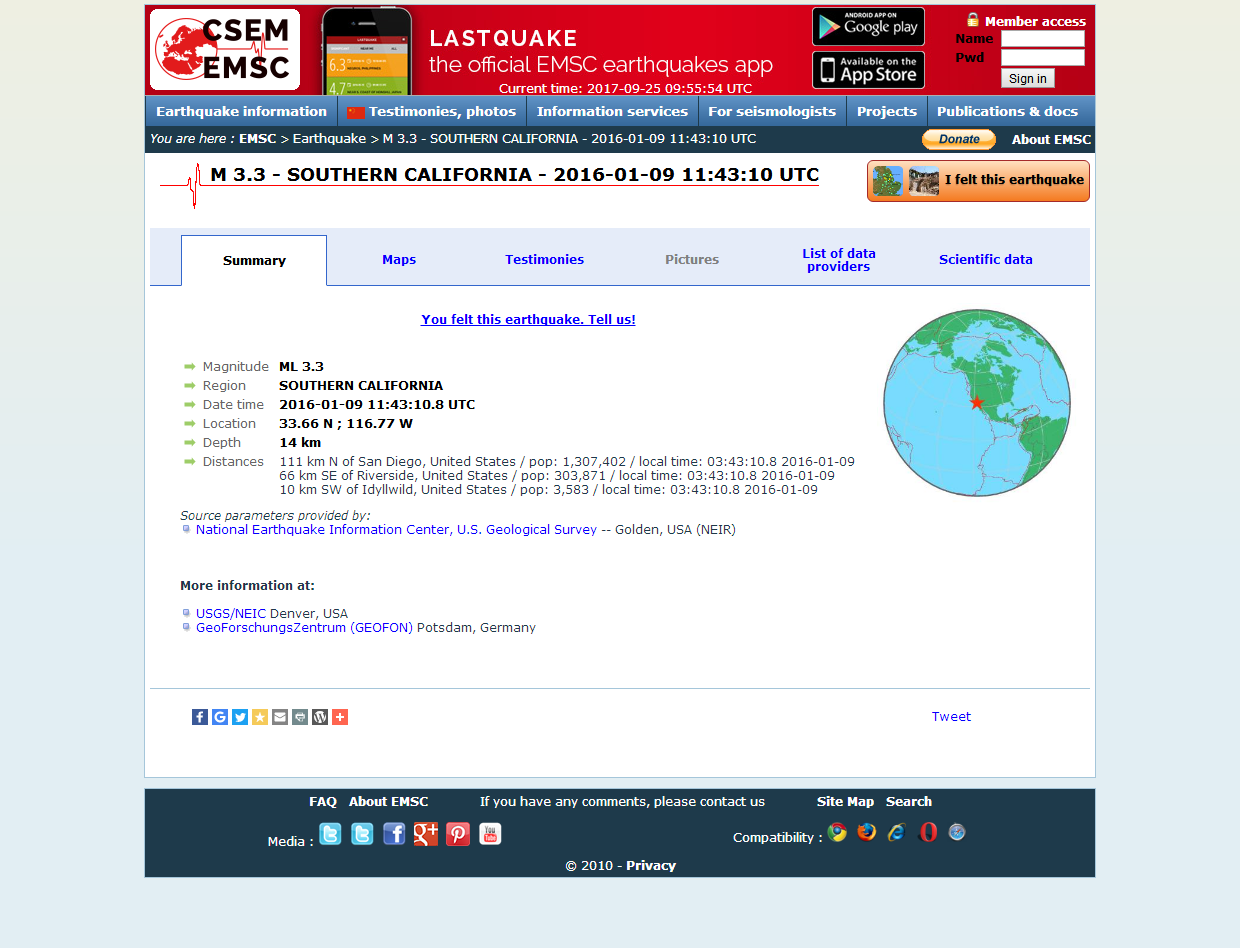 Earthquake - Magnitude 3.3 - SOUTHERN CALIFORNIA.png