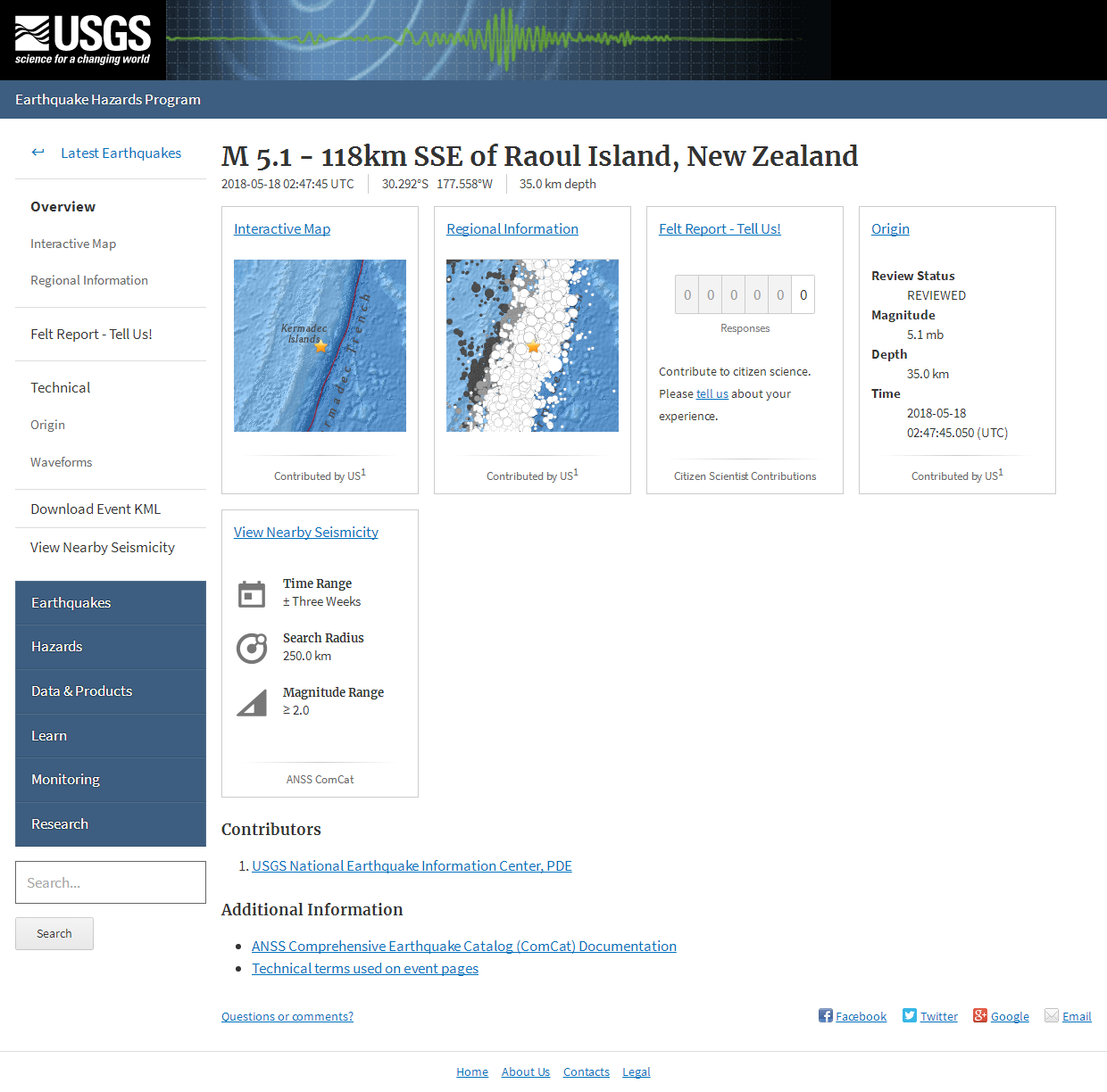M 5.1 - 118km SSE of Raoul Island, New Zealand.png