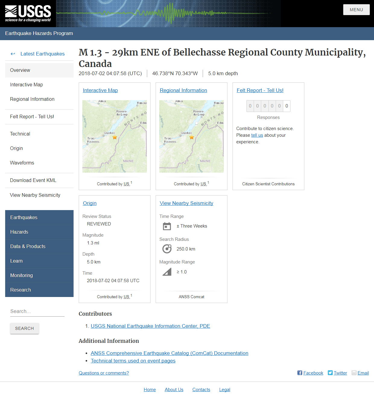 M 1.3 - 29km ENE of Bellechasse Regional County Mu.png