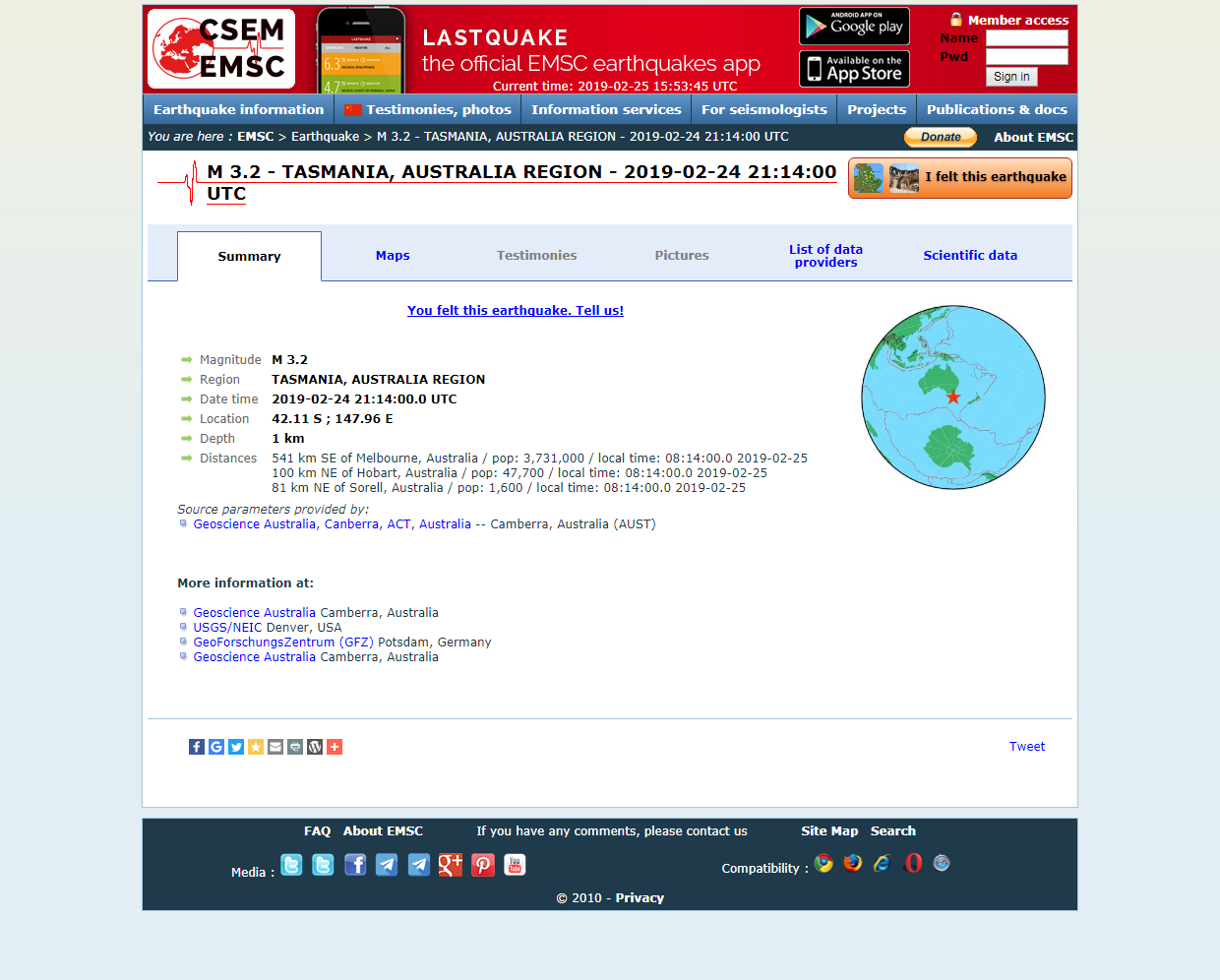 Earthquake - Magnitude 3.2 - TASMANIA.png