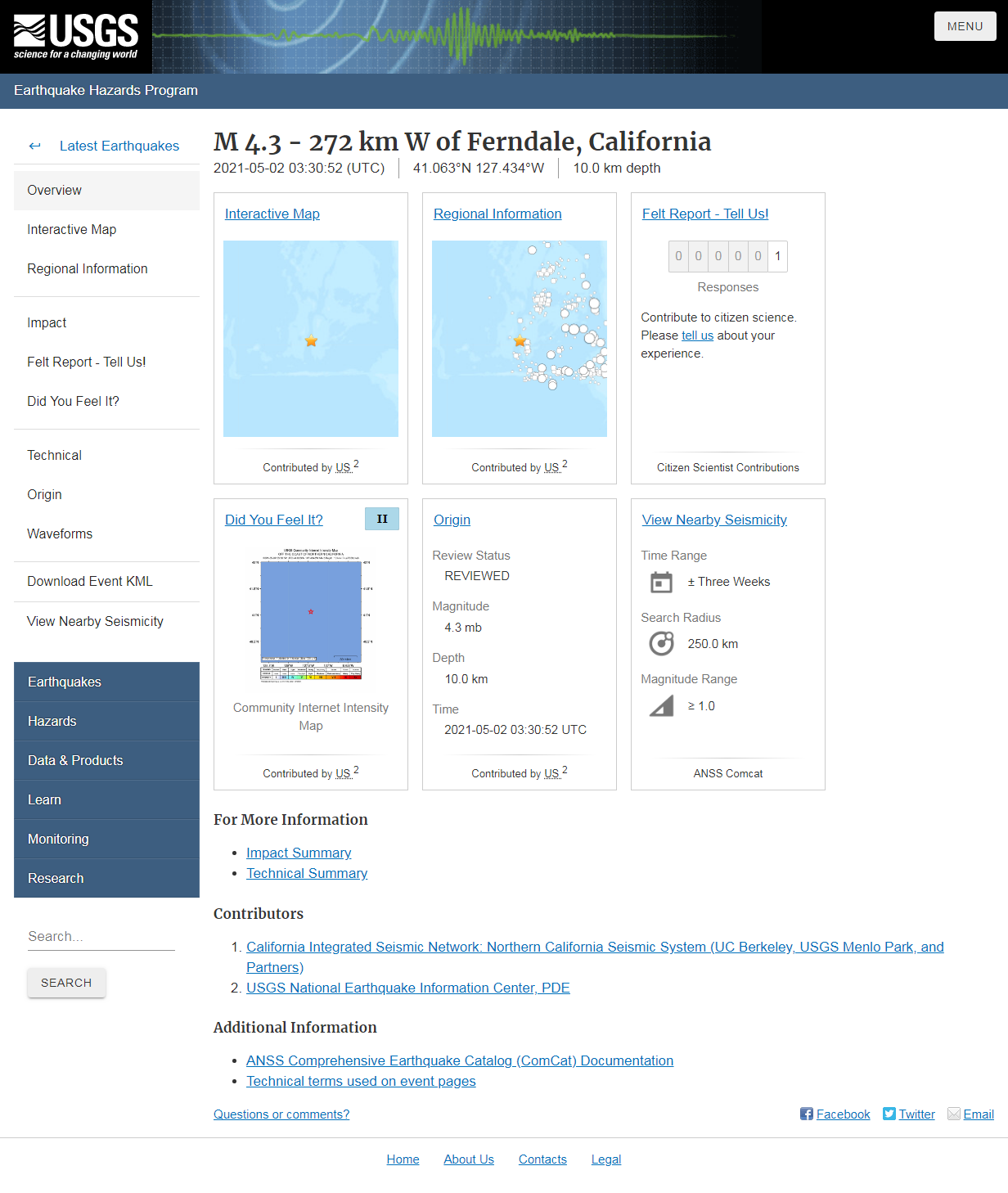 M 4.3 - 272 km W of Ferndale, California.png